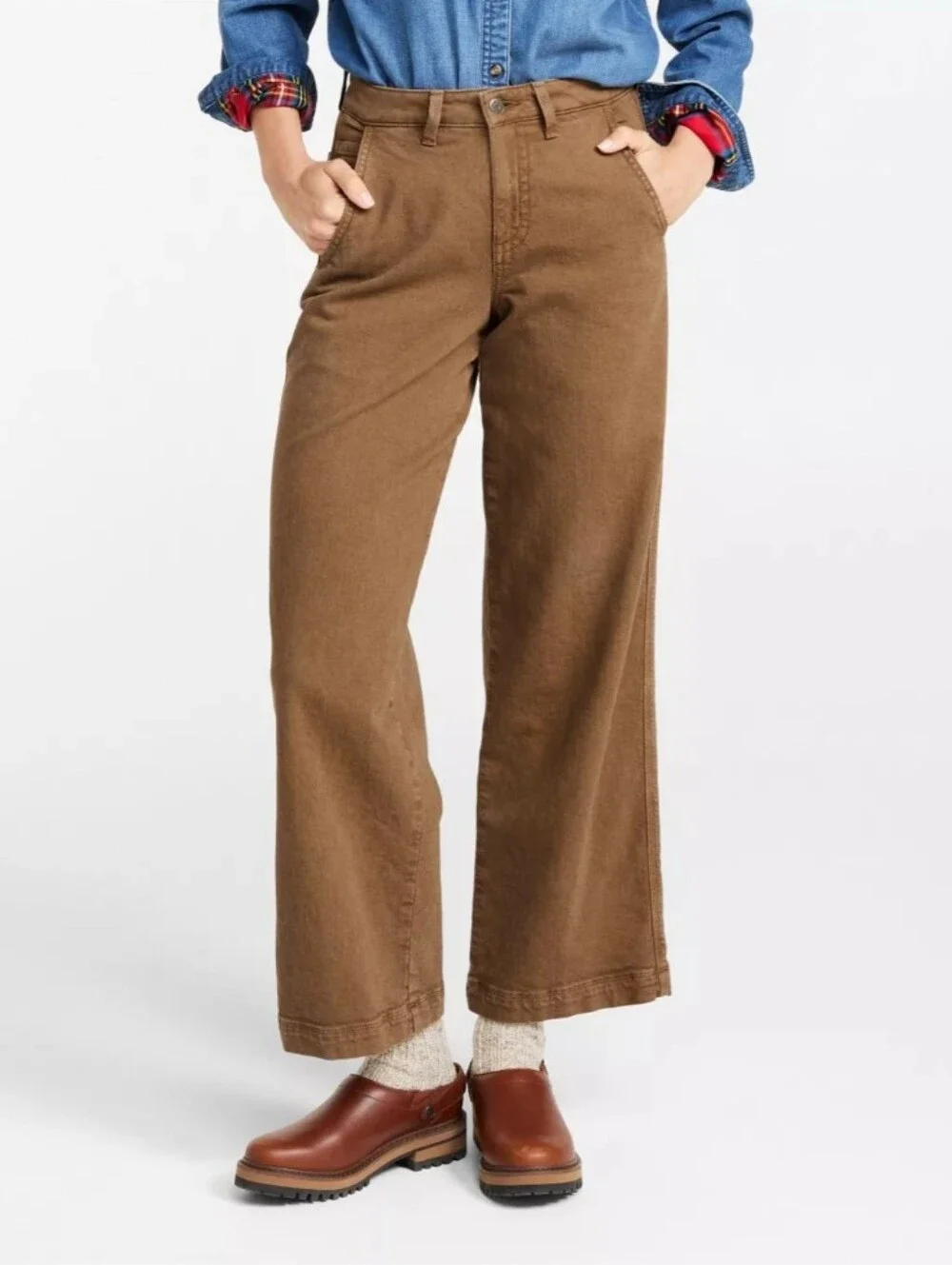 L.L.Bean Womens 207 Vintage Cotton Denim Wide-Leg Jeans High Rise Brown Size 16